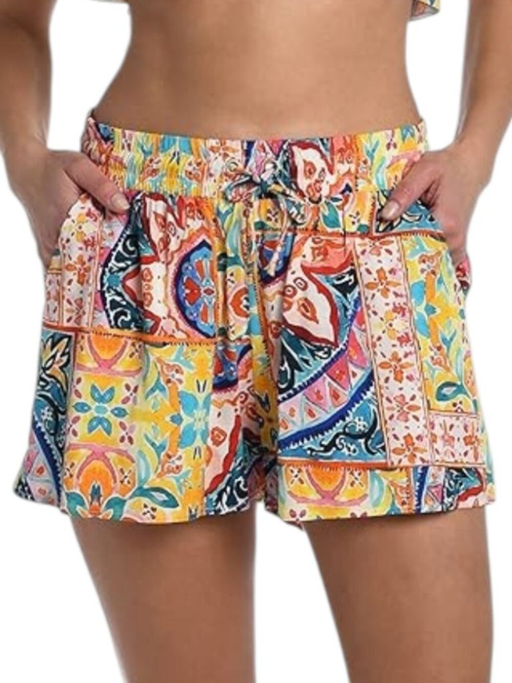 La Blanca Vibrant Patchwork Print Beach Shorts